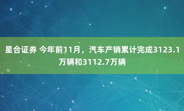 星合证券 今年前11月，汽车产销累计完成3123.1万辆和3112.7万辆