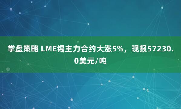 掌盘策略 LME锡主力合约大涨5%，现报57230.0美元/吨